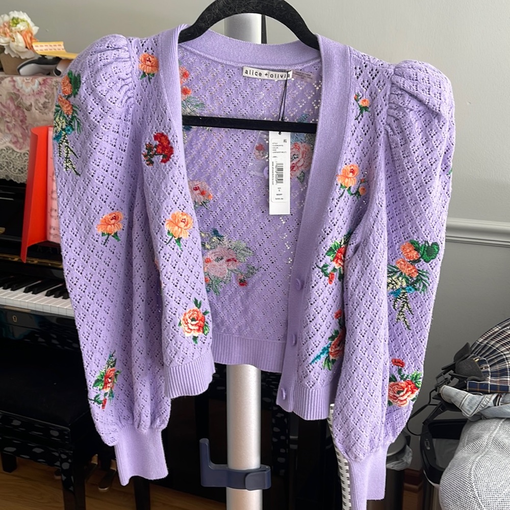 MORITA FLORAL PUFF SLEEVE CARDIGAN Alice Olivia